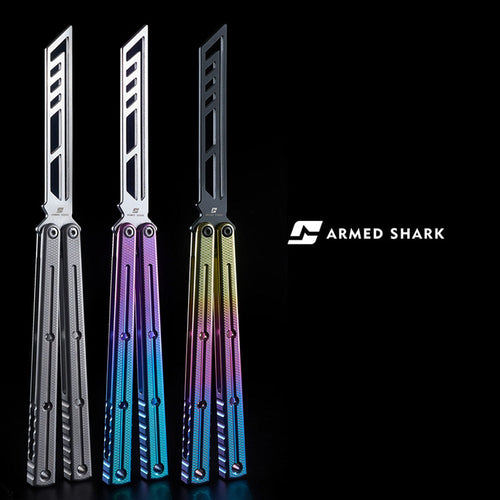 Krake Raken V3 Titanium Balisong Trainer - Armed Shark Premium Butterfly Knife Flipper