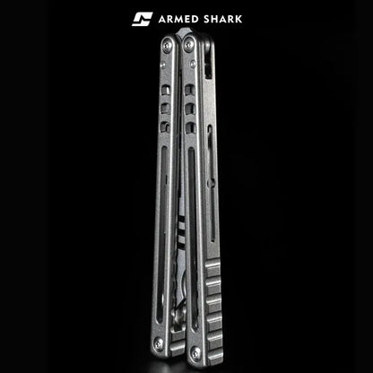 Inked Mako TC4 Titanium Balisong Trainer | Bottle Opener Butterfly Knife by Armed Shark