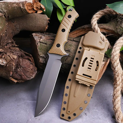 Fixed Blade Knife Stainless Steel Full Tang Stonewash Tactical Sheath Survival Hunting