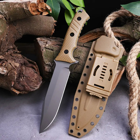 Fixed Blade Knife Stainless Steel Full Tang Stonewash Tactical Sheath Survival Hunting