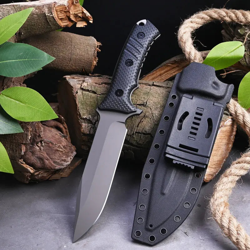 Fixed Blade Knife Stainless Steel Full Tang Stonewash Tactical Sheath Survival Hunting