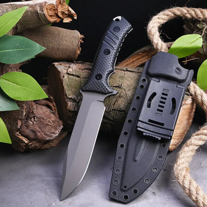 Fixed Blade Knife Stainless Steel Full Tang Stonewash Tactical Sheath Survival Hunting
