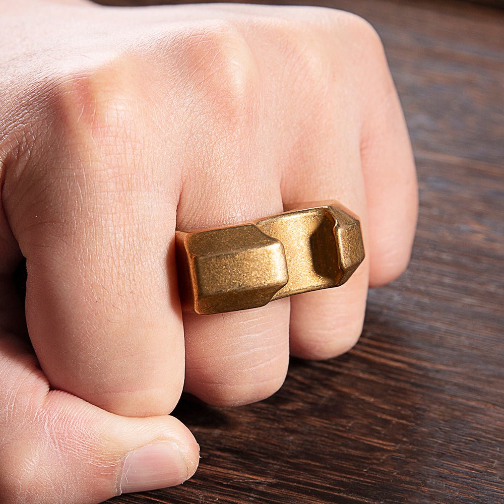 H59 Brass Single Finger Ring - 15mm Thick Stonewash Wasteland Style Bottle Opener