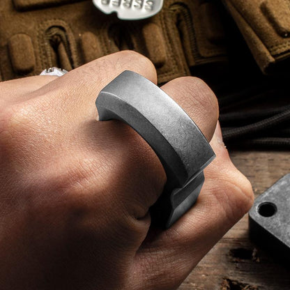420 Stainless Steel Single Finger Ring - 14mm Ultra Thick Stonewash Security Friendly