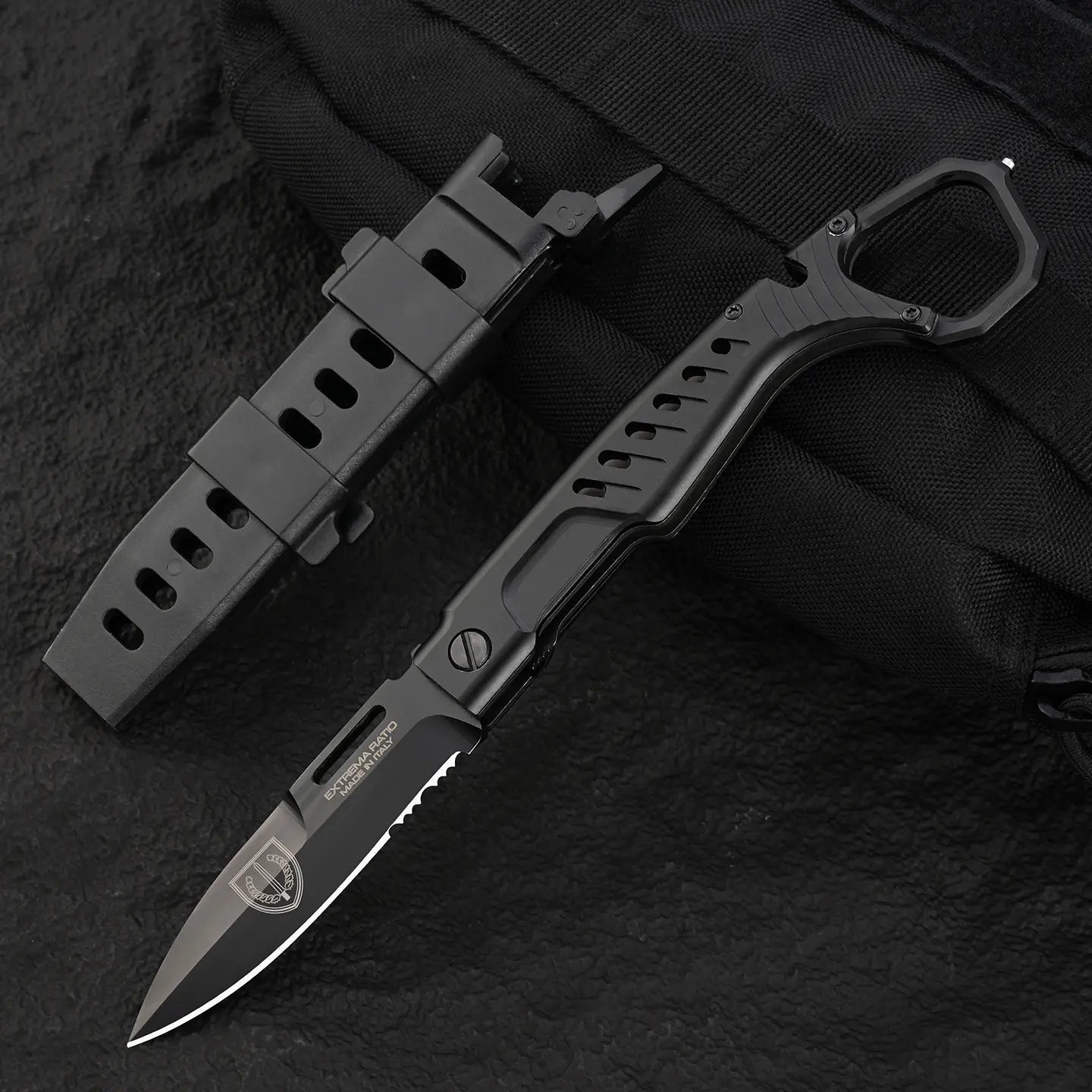 Folding Knife Tactical Knife N690C Steel Finger Ring Design Black Finish EDC Knife First Responder
