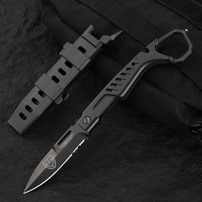 Folding Knife Tactical Knife N690C Steel Finger Ring Design Black Finish EDC Knife First Responder
