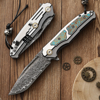 Folding Knife Damascus Steel VG10 75 Layer Titanium Handle Back Lock Outdoor Collector Knife