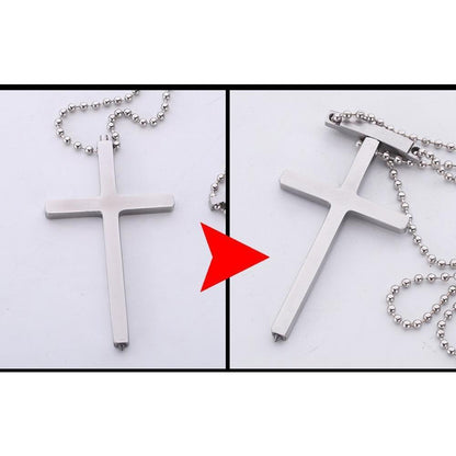 Stainless Steel Cross Spike Pendant - Tungsten Tip Self Defense Necklace