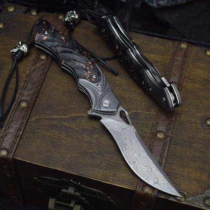 Night Owl M390 Damascus Tactical Folding Knife - Carbon Fiber Handle