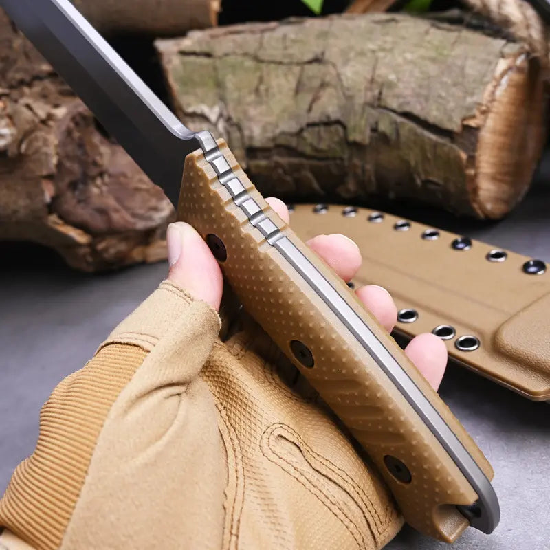 Fixed Blade Knife Stainless Steel Full Tang Stonewash Tactical Sheath Survival Hunting