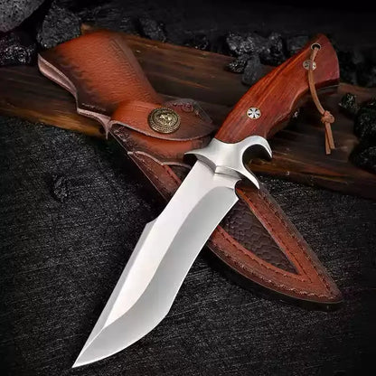 TimberEdge M390 Fixed Blade Knife - Ebony Handle with Hand-Carved Leather Sheath EDC