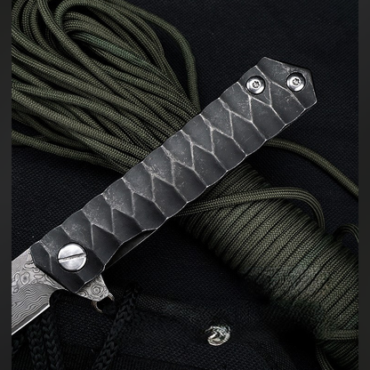 Damascus Folding Knife D2 Steel Tanto Blade Bearing System Pocket Clip EDC Camping